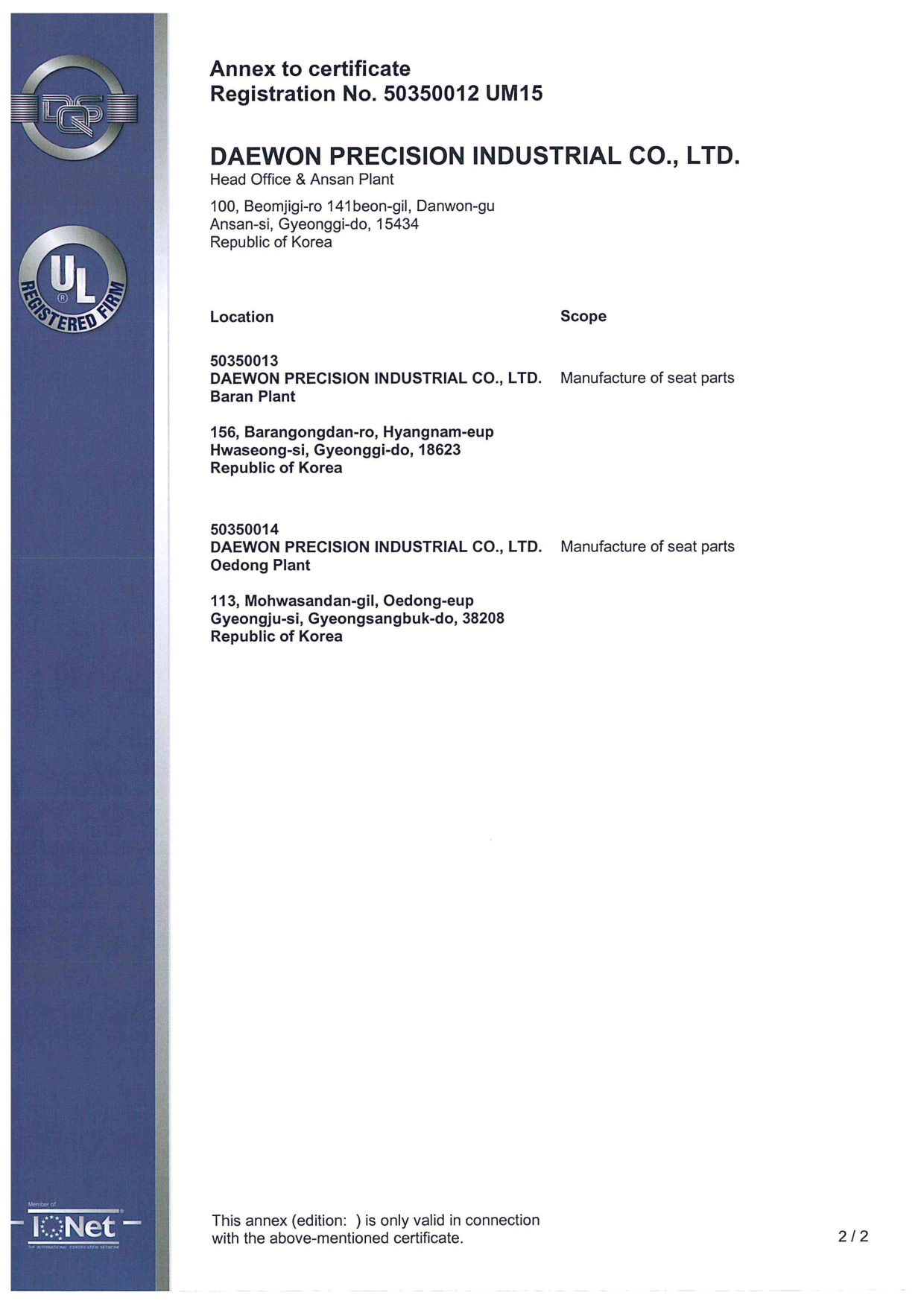 ISO 14001 인증 부속서