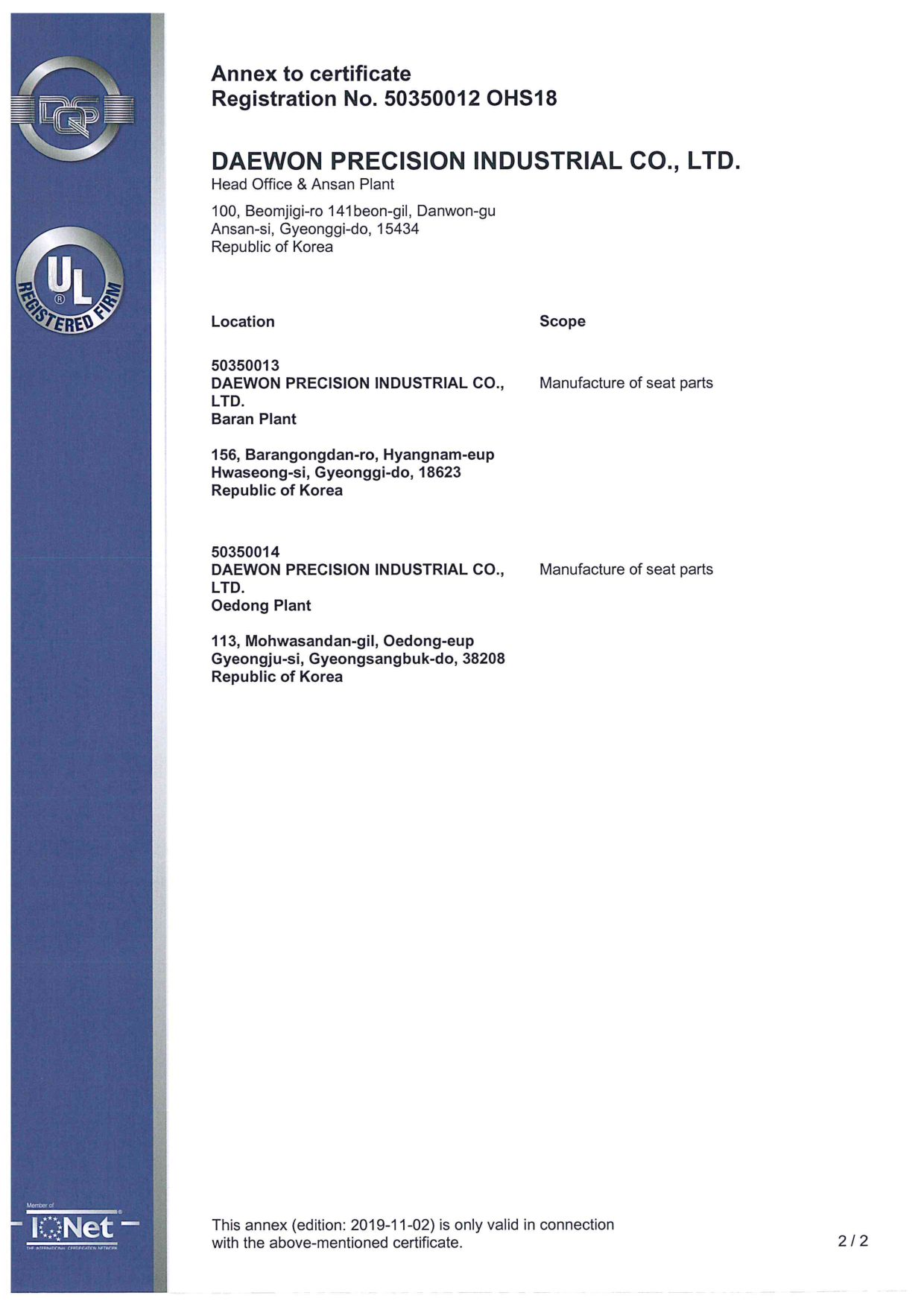 ISO 45001 인증 부속서
