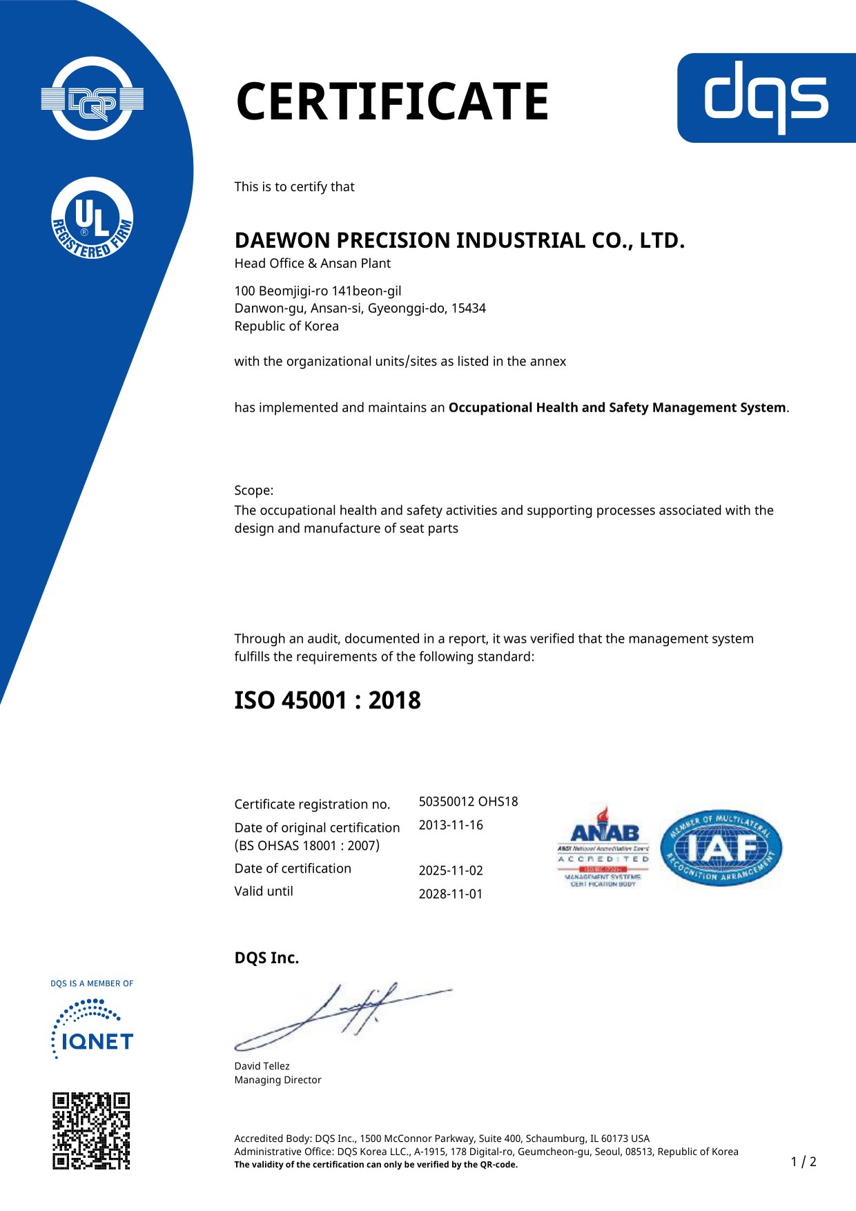 ISO 45001 certificate